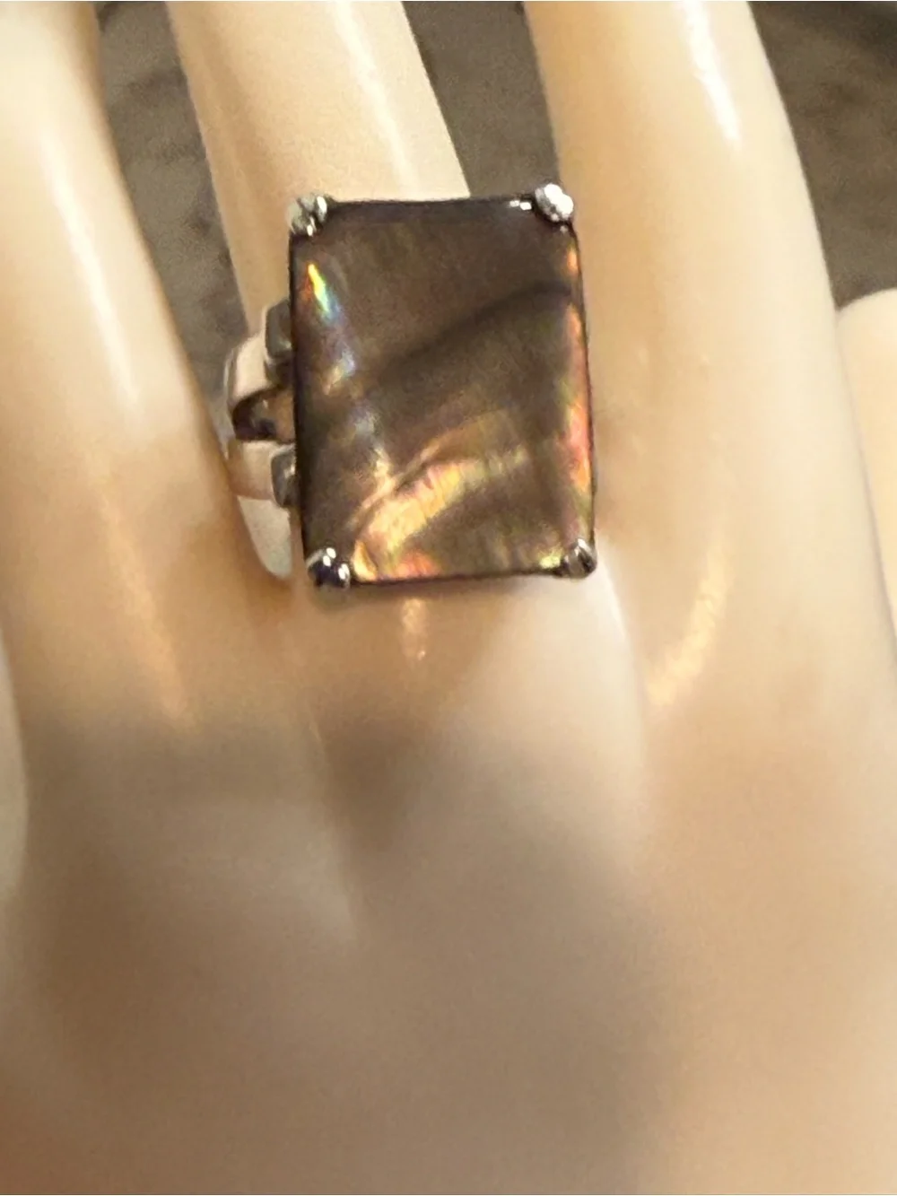 Vintage Abalone Sterling Silver Ring Size 7.25 Split Shank